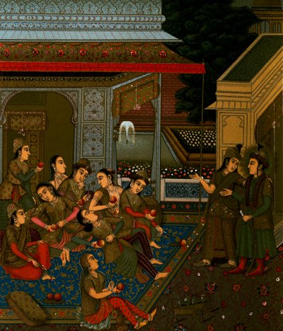 Indre gårdhave til kvinders hus, af Auguste Racinet (1825-1893), litografi fra Le Costume Historique, bind I af Albert Charles August Racinet