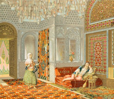 Interiør af et persisk rum, Illustration fra Complete Costume History af Auguste Racinet af Albert Charles August Racinet