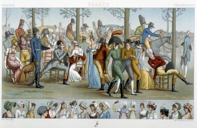 De borgerlige går til Longchamp, deb. 1800-tallet - i "" Le costume historique"" af Racinet af Albert Charles August Racinet