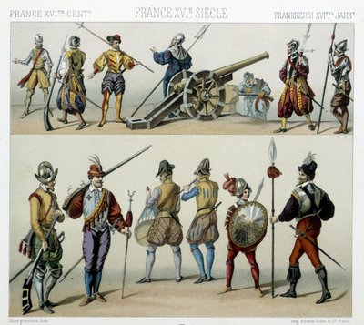 Krigere i det 16. århundrede - i "" Den historiske kostume"" af Racinet af Albert Charles August Racinet