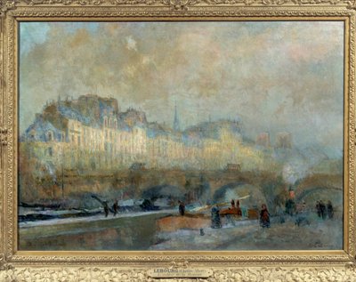 Paris, La Monnaie-slusen, vintersol eller udsigt over Pont-Neuf og Île de la Cite Maleri af Albert Lebourg (1849-1928). 19. århundrede. Sol. 0,815 x 1,155 Musee d