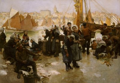 Fiskerflådens afgang, Boulogne, 1891 af Albert Chevallier Tayler