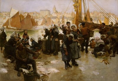 Fiskerflådens afgang, Boulogne, 1891. af Albert Chevallier Tayler