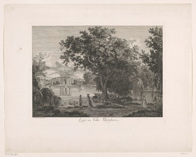 Udsigt over søen ved Villa Borghese Lago ved Villa Borghese (titel på objekt) Malay Radirte Prospekte aus Italien (serietitel) af Albert Christoph Dies