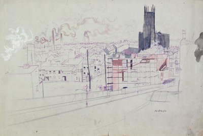 Industrial City (Leeds) (pen  blæk og akvarel på papir) af Albert Daniel Rutherston