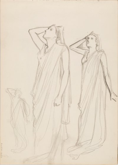 Aino Ackté som Alcestis, tre skitser af Albert Edelfelt