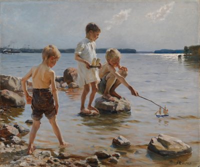 Drenge, der leger ved stranden (Børn, der leger ved stranden) af Albert Edelfelt