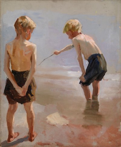 Drenge, der leger ved stranden, studie af Albert Edelfelt