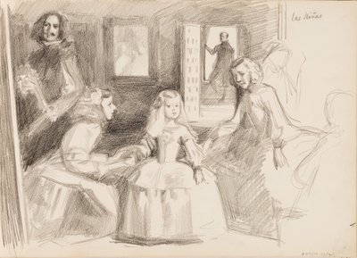 Las Meninas, sketch after Diego Velázquez af Albert Edelfelt