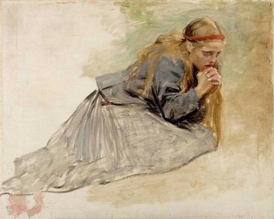 Maria Magdalena på knæ, studietil Kristus og Maria Magdalena af Albert Edelfelt