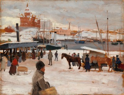 Vinterdag på Markedspladsen i Helsinki, studie; skitse til »Vinterdag på Markedspladsen i Helsinki« af Albert Edelfelt