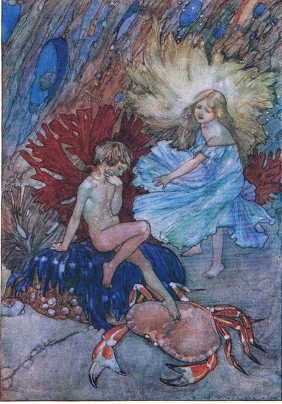 "Nej, lad være med at stikke den stakkels krabbe om Tom", fra The Water Babies pub. af Humphrey Milford Oxford University Press, ca. 1930 (farve litho) af Albert Edward Jackson