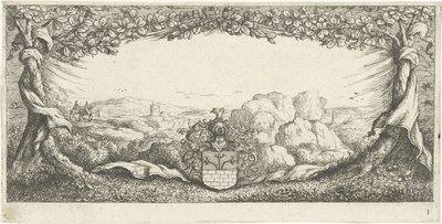 Cartouche med landskab af Albert Flamen
