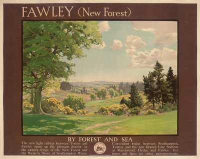 Fawley (New Forest), plakat, der reklamerer for Southern Railway (farve litho) af Albert George Petherbridge
