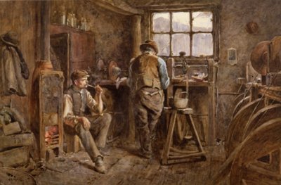 A Jet Workshop, Whitby (akvarel på papir) af Albert George Stevens