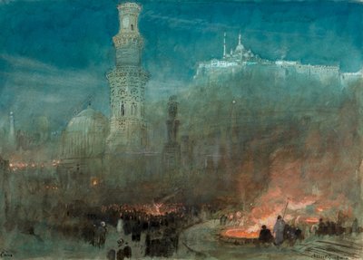 Cairo, nat (akvarel) af Albert Goodwin