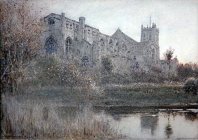 Christchurch, Hampshire (akvarel med pen og blæk på papir) af Albert Goodwin