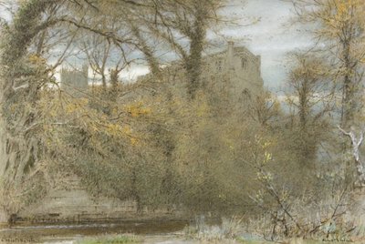 Christchurch, Hants (akvarel, kropsfarve, olie, farveblyant og blæk på papir) af Albert Goodwin