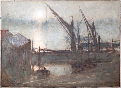 Tåge på floden, Cheyney Walk, Chelsea af Albert Goodwin