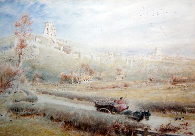 Hest og vogn, Corfe Castle af Albert Goodwin