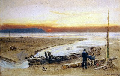 Kystscene ved solnedgang af Albert Goodwin