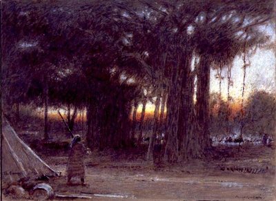 Banyan Trees and the Sentinel (pen og blæk, akvarel og gouache) af Albert Goodwin