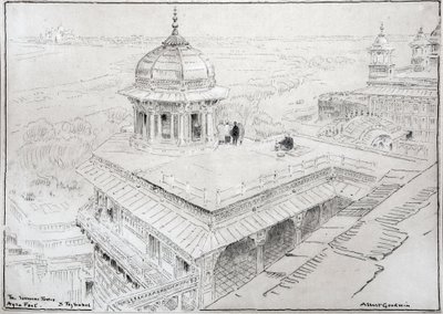 Jasmintårnet, Agra Fort  Taj Mahal (tegning) af Albert Goodwin