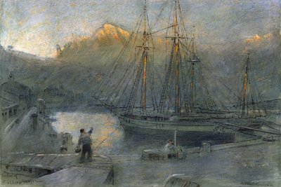 Havnen i Sollo, Mallorca, af Albert Goodwin