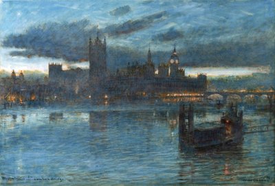 Westminster fra Lambeth Bridge af Albert Goodwin