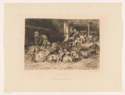 Interiør af en fårefold Une bergerie (titel på objekt) af Albert Heinrich Brendel