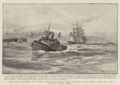 En ny social bevægelse i Australien, emigranter forlader Sydney Harbour i Barque Royal Tar til Paraguay, Sydamerika af Albert Henry Fullwood