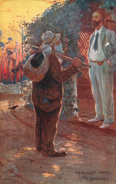 Australske typer: The Sundowner (farvelitografi) af Albert Henry Fullwood