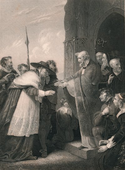 Kardinal Wolsey kommer ind i Abbey of Leicester, 1530, midten af det 19. århundrede. af Albert Henry Payne