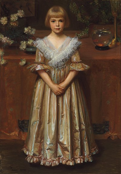 Pige med en guldfiskeskål (olie på lærred) af Albert Herter