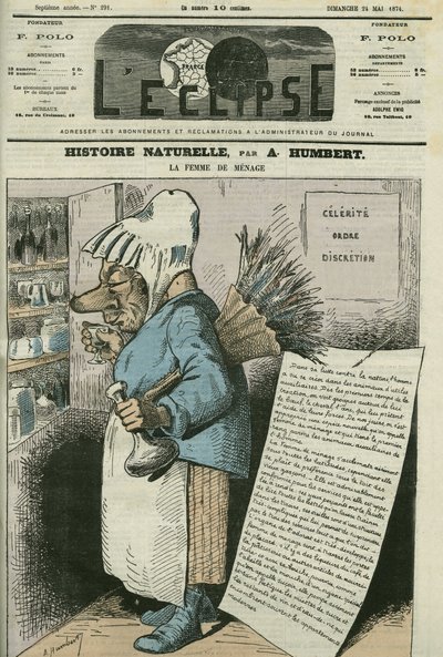 Tegnefilm af "Husfruen, naturhistorie"". Cover i "" L