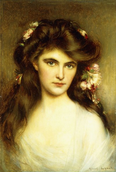 En ung skønhed med blomster i håret, af Albert Lynch