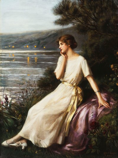 Portræt af en kvinde ved en sø, af Albert Lynch