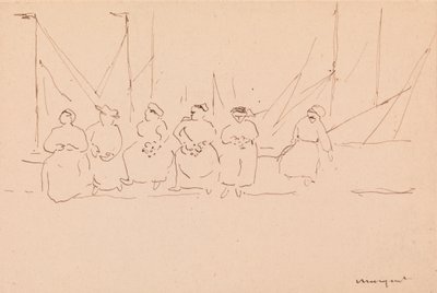 Six Women on a Wharf (pen og blæk på papir) af Albert Marquet