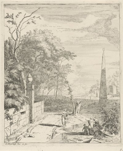 Landskab med en obelisk Landskaber (serietitel) af Albert Meyering