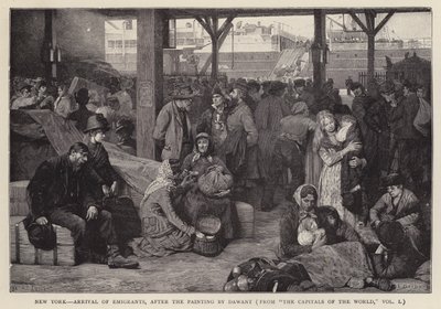 New York - Emigranternes ankomst (litho) af Albert Pierre Dawant