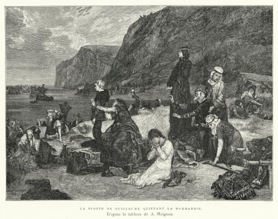 Guillaumes flåde forlader Normandiet (gravering) af Albert Pierre René (after) Maignan