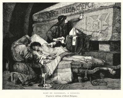 Death Of Clodebert, At Soissons (gravering) af Albert Pierre René (after) Maignan