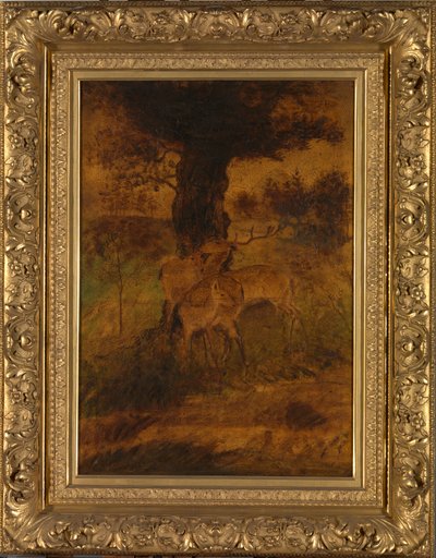 En kronhjort og to gører, ca. 1870
