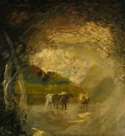 Landskab med træer og kvæg, før 1897. af Albert Pinkham Ryder