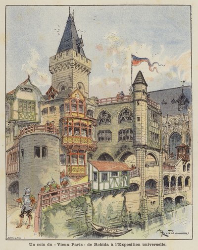 Et hjørne af Robidas Old Paris på Exposition Universelle af Albert Robida