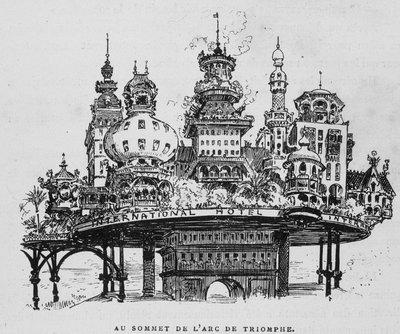 Aircraft Central Station i Notre-Dame - i "" Det 20. århundrede"" af Robida af Albert Robida