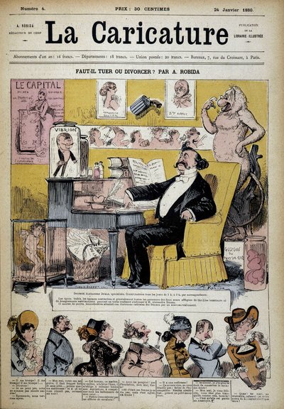 Alexandre Dumas i skilsmissespecialist af Albert Robida (1848-1926), Couv. ""Tegnefilmen"" 24/02/1880. af Albert Robida