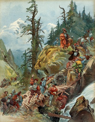 Femte italienske krig (1515-1516): passagen af Alperne i august 1515, ved Larche-passet, af François I