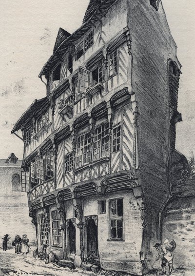 House rue Saint Guillaume i Rennes - Det gamle Frankrig - Bretagne - tekst, tegninger og litografier, af Albert Robida (1848-1926) udateret slutningen af 1800-tallet af Albert Robida