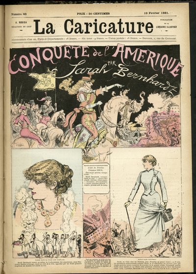 Illustration af Albert Robida (1848-1926) til forsiden af The Caricature (1880) af Albert Robida